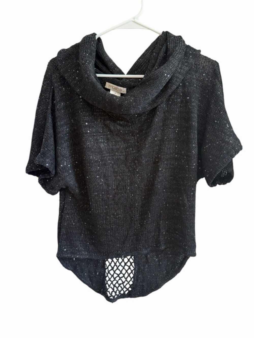 Arden B Black Short-Sleeve Cowl Neck Sequin Knit Sweater
